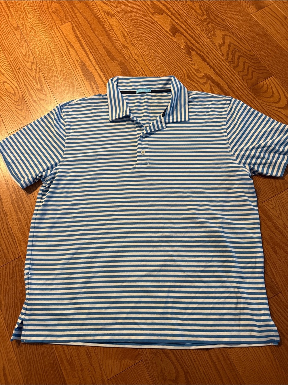 J McLaughlin Men's Blue and White Striped Polo Shirt. NWOT. Size L.